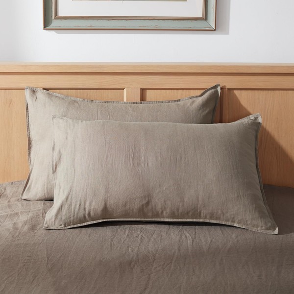 TOSMO 100% Linen Pillowcase Standard Size, Set of 2, Stone