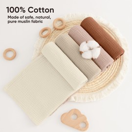 Bearmoss Muslin Baby Washcloths 100% Cotton Baby Bath Wash Cloth Large Ultra-Absorbent Burp Cloth Soft Baby Face Towel for Newborn Baby Boy and Girl, 23x23inch 4 Pack (Latte)