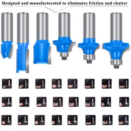 OLETBE-TECH OLETBE Router Bit Set 37 PCS 1/2 Inch Shank, Wood Door Rail Cabinet Stile Router Bits Sets, Woodworking Milling Cutter Tools, Router Grooving Tool (Blue)