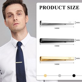 Drperfect 3 Pcs Stainless Steel Tie Clip Set for Men - Classic Gold, Silver, Black Tone - Business, Wedding, Anniversary - Men's Professional or Formal Occasions