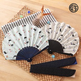 Osaka Choseido Folding Fan, Women's, Stylish, Business, Folding Bag, Handkerchief Included, Shaton, beige