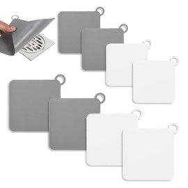 8 PCS Shower Drain Cover Silicone Shower Drain Cover Floor Drain Anti-Odor Mat Drain Covers to Keep Bugs out for Kitchen Bath Bathroom Toilet Kitchen and Laundry, Grey, White, Two Sizes