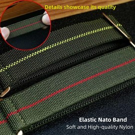 Danxancy French Troops Paratrooper Watchband,Military Elastic Nylon Watch Strap with Hook-and-Loop for Men Women Silver & Black Buckle 18/20/22mm