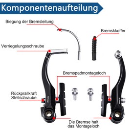EICKMO Bicycle Brake Set Complete Universal V-Brake Bicycle Brake Front and Rear MTB Brakes, Inner Outer Brake Ropes and Brake Lever Kit for Mountain Bikes and Road Bikes (Silver)