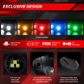 4WDKING Red LED Rock Lights, 4 Pods IP68 Waterproof Underbody Glow Trail Rig Lamp LED Neon Lights for Truck Jeep Off Road Truck Car Boat ATV SUV Motorcycle