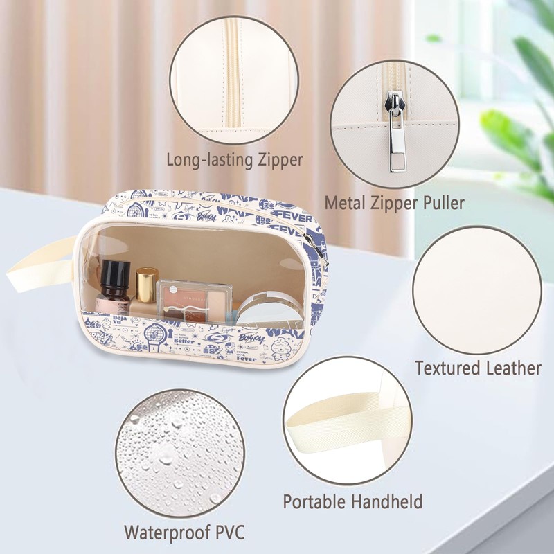 Kpop Kosmetiktasche aus PU-Leder mit Griff, transparent, K-Pop-Merch, Wellen-Polyurethan, Nein