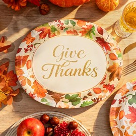 50 PCS Thanksgiving Oval Paper Plates Disposable, Fall Paper Plates, Large 12.5" x 10.5" Maple Leaf Autumn Dinner Plate, Disposable Fall Party Supplies Thanksgiving Autumn Harvest Table Decor