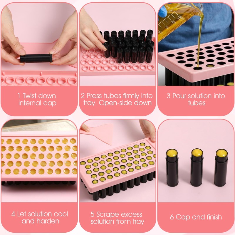 100Pcs Lip Balm Tubes Kit with Filling Tray & Spatula,
