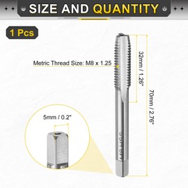 sourcing map Hand Plug Tap M8 x 1.25 H2 Metric Thread Plug Style Taps Straight Flute Screw Tapping Threading Tool 9CrSi Alloy Tool Steel
