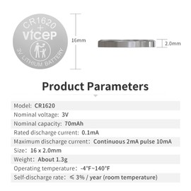 ViCep 5-Pack CR1620 Battery CR 1620 3V Lithium Batteries for Car Key Fob, Watches, Remote Control, Calculator & More, Individual Wrapped