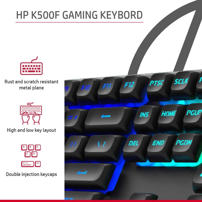 HP K500F Backlit Membrane Wired Gaming Keyboard with Mixed Color
