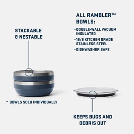 YETI Rambler Low Bowls, Vacuum Insulated, Stackable and Nestable Stainless Steel Bowl with Lid, 0.7 Quart, Cape Taupe