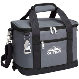 Black Insulated Cooler Bag - Collapsible Thermal Lunch Bag with Bottle Opener - Perfect For Camping, Picnics and Travel - Handles and Removable Shoulder Strap - By Outrav