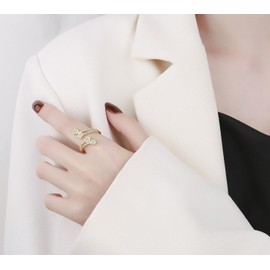 CZ Stars Rings Cute Dainty Statement for Women Girls Sterling Silver Plated Layered Cubic Zirconia Adjustable Open Stacking Extendable Knuckle Middle Finger Ring Fashion Gifts for BFF (Gold)