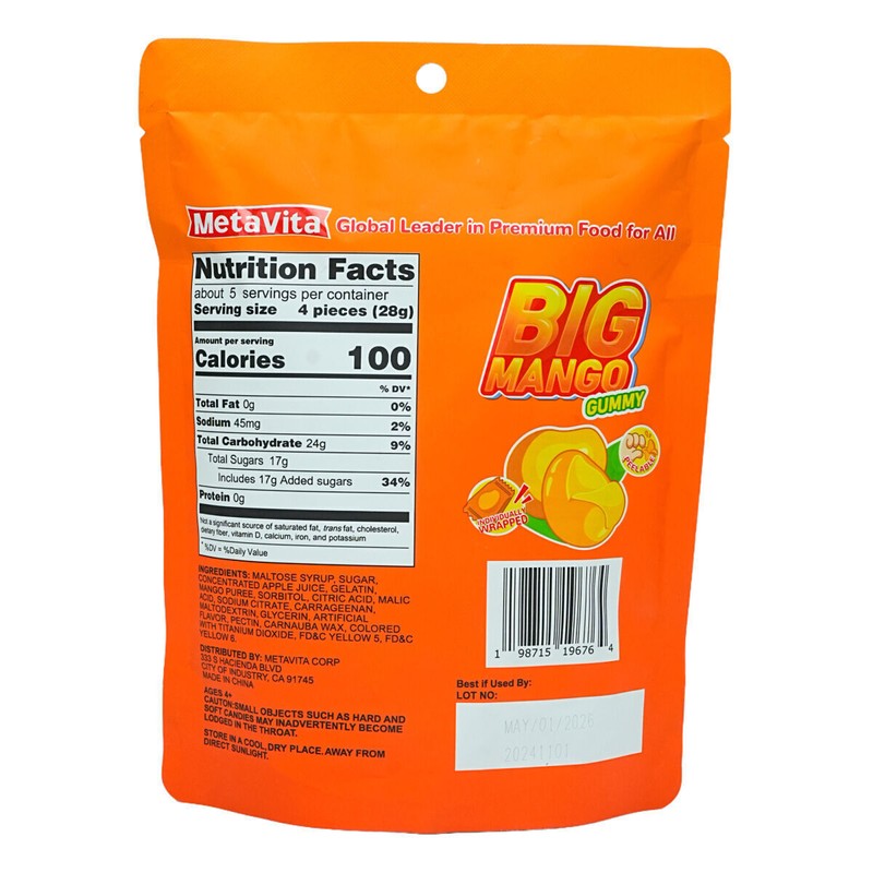 Metavita 🥭 Metavita Big Mango Gummy Candy | Resealable Gummy