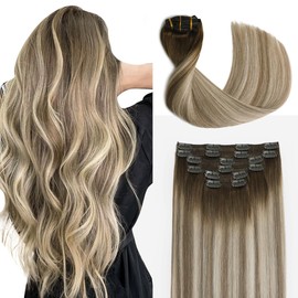 Sindra Human Hair Clip in Extensions Balayage Walnut Brown to Ash Brown and Golden Blonde Clip in Hair Extensions Human Hair 20 Inch 120g 6pcs Thick Remy Human Hair Extensions C20#3/8/22