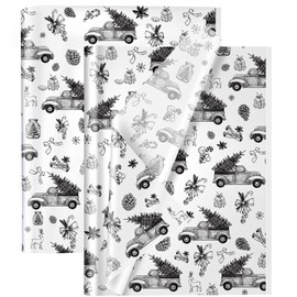 30Sheets White Tissue Paper for Wrapping Gifts,DXTXTJ 30 * 50cm Black Car Reindeer Christmas Tissue Paper Bulk,White Wrapping Paper for Christmas Birthday Wedding Flower Valentine's Gifts Wrapping