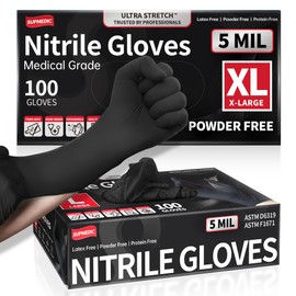 Supmedic Supmedic Black Nitrile Exam Gloves, 5 Mil Chemical Resistant Powder-Free Food Safe Disposable Medical Glove 100Pcs (X-Large)