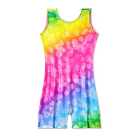 Nymphperi Girls Leotards for Gymnastics Size 5-6 Years Old Shiny One Piece Biketards Rainbow Bubble Dance Unitards