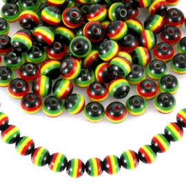 200pcs Jamaica Beads for Jewelry Making, 8mm Round Resin Beads 4 Color Stripe Beads Rasta Beads African Beads for Necklace, Bracelet, Earrings, Jewelry Making