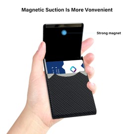 AI-DEE Business Card Holder PU Leather Business Card Case with Magnetic Clasp Pocket RFID Blocking Business Card Organizer Business Card Wallet Metal Name Card Holder - Carbon Black