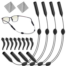 Adjustable Glasses Strap,4 Pack 16Inch Eye Glasses String Strap with Retainer Ear Cushion, Universal Fit Rope Eyewear Retainer, No Tail Anti Slip Sunglasses Strap Eyeglass Straps for Men Women Kids