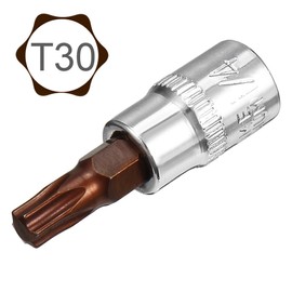 sourcing map 2pcs 1/4" Drive x T30 Torx Bit Socket, S2 Steel Bits CR-V Sockets 1.5" Length Use with Ratchet Wrench, Slide Bar, Extension Rod