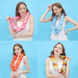 Layseri Pack of 5 Ruffled Hawaiian Simulated Silk Flower Hula Luau Party Leis Necklace Accessories for Holiday Wedding Birthday Decorations Island Beach Party Christmas (5pcs assorted color necklace)