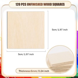 AWIZOM 120 Pcs Wooden Squares for Crafts 2 x 2 Inch Wooden Square Cutouts Tiles 1/4 Inch Thick Unfinished Wooden Blocks Blank Wood Square Pieces for DIY Crafts, Engraving, Wood Burning, Painting