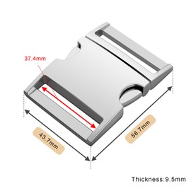 CooBigo Metal Side Release Buckle Pets Collar Harness Paracord Bracelet Webbing Backpack Strap Leather DIY Craft Parts, 1-1/2"(38m) Silver - 2pack, 1-1/2"(38mm)