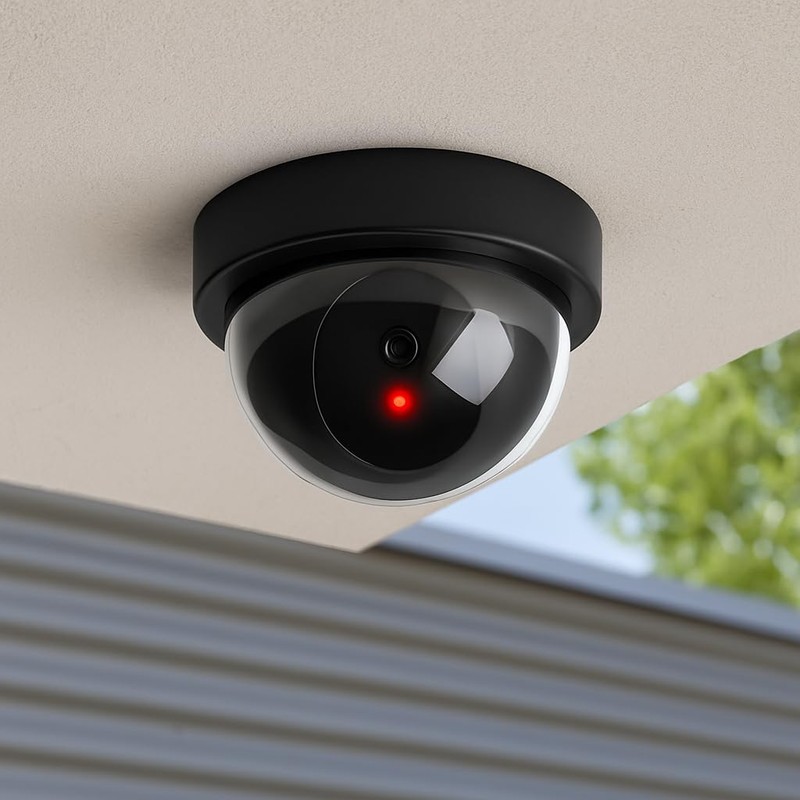 Dummy Dome Security Camera with Flashing Red LED Light Indoor
