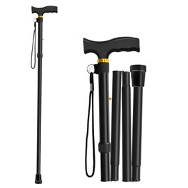 Walking Cane, Folding Cane for Men, Women, and The Elderly, 5-Level Adjustable Height, Travel Cane ，Folding Lightweight Walking Stick，Anti-Slip, Portabl(Black)