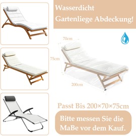 Protective Cover Garden Lounger Cover Garden Lounger Sun Lounger with Drawstring 200 x 70 x 75 cm Lounger Protection Transparent Cover for Garden Furniture Sun Lounger Deck Chair Cover Waterproof