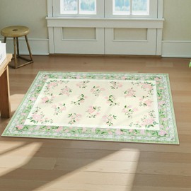 LIVEBOX Washable Rug 2x3 - Indoor Entry Way Rug Boho Low-Pile Small Throw Rugs for Front Door Kitchen,Floral Doormat Carpet Non-Slip French Country Indoor Rugs, Light Green
