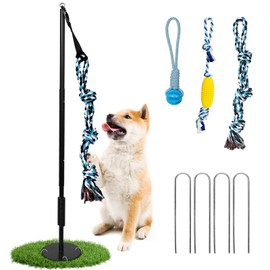 Outdoor Dog Tug Toy, Durable Spring Pole, 3 Ropes & Stakes for Yard Play