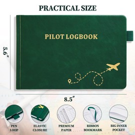 JUBTIC Pilot Logbook, Flight Log Book with 112 Pages to Record 48 Flights, Pilot Log Book for Professional, Student Pilots, Aviation Logbook(5.6 * 8.5”)- Dark Green