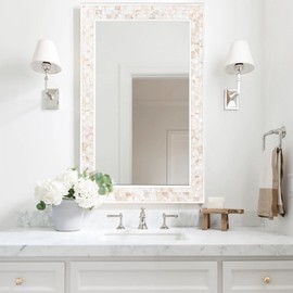 Tanmicoshomy 20x 28 Inch Rectangle Wall Mirror, Natural Shell Framed Rectangular Mirror for Bathroom, Vanity, Bedroom, Living Room, Entryway, Wall Mounted Horizontal or Vertical, White