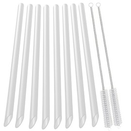 vgggrd 8 Pack Reusable Plastic Boba Straws, 12 mm X 10.3 inch Smoothie Straws with 2 Cleaning Brushes, Wide Straws for Bubble Tea, Tapioca Pearls, Milkshakes (White)