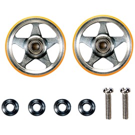 Tamiya 95385 Mini 4WD Specially Designed Product 19 mm 5 Spoke Aluminum Bearing Roller With Orange Plastic Ring Attached