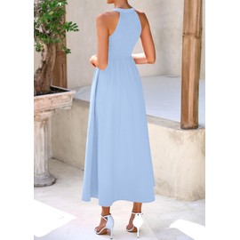 KIRUNDO Summer Dresses for Women 2025 Halter Maxi Wedding Guest Party Cocktail Semi Formal Elegant Classy Long Sundress(Light Blue, Large)