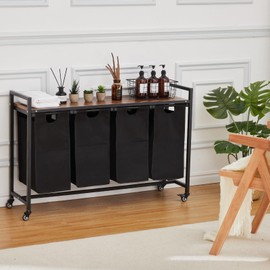 GarveeHome Laundry Hamper, Laundry Basket Organizer Laundry Sorter with 4 Pull-Out and Removable Bags, Wheels and Shelf, Dirty Clothes Hamper for Laundry Room Bathroom Bedroom and Dorm, 4 x 11.5 Gal