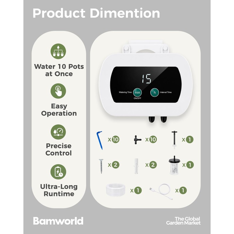 Bamworld Automatic Watering System for 10 Potted Plants Indoor