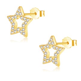 Glintara Women's 925 Sterling Silver Heart Star Stud Earrings, Hypoallergenic Flat Earrings with Cubic Zirconia, Cartilage Sleeping Earrings, Small Earrings in Gift Box, Sterling Silver Cubic Zirconia