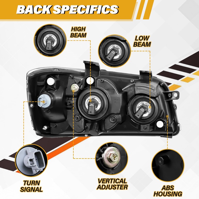 Headlight Assembly Compatible with Toyota Highlander 2001 2002 2003 Halogen