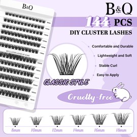 Lash Clusters 144PCS Volume Individual Lashes 8-18mm B&Q Eyelash Clusters Diy Cluster Eyelash Extensions Wispy Cluster Lashes Beginner Eyelash Extension Long Lasting Lashes Wispy(DTFD-Classic)