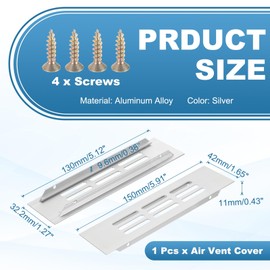 PATIKIL Door Air Vent Cover, 6 x 1.7 Inch (Outer Dimensions) Aluminum Louvered Ventilation Grille Rectangle Toe Kick Vent with Mounting Screws for Shoe Cabinet Wardrobe, Silver