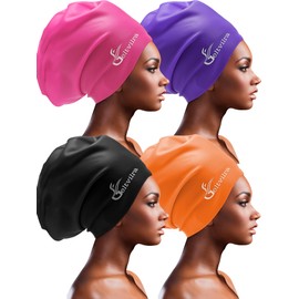 4 Pack Silicone Extra Large Swim Caps for Braids and Dreadlocks Black Women Men Long Hair Swimming Waterproof Pool