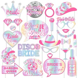 Balterever 24pcs Last Disco Bachelorette Photo Props Last Disco Bachelorette Party Decorations Disco Bachelorette Photo Booth Props for Disco Bridal Shower Wedding Engagement Hen Party Supplies