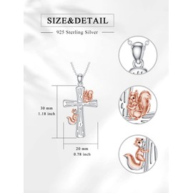 Flpruy Squirrel Necklace 925 Sterling Silver Squirrel Cross Pendant Squirrel Jewelry Gifts for Women Animal Lovers