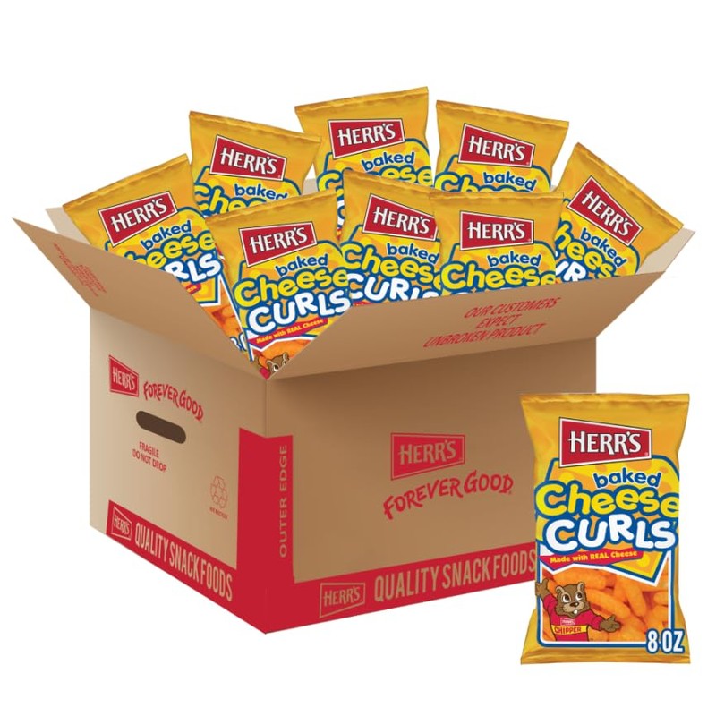 Herr's Baked Cheese Curls, 8 Ounce (Pack of 9 Bags)